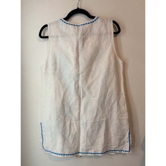 Grace Elements Linen Blend Tunic Cover Up White Blue Paisley Embroidery Medium V - Picture 3 of 3